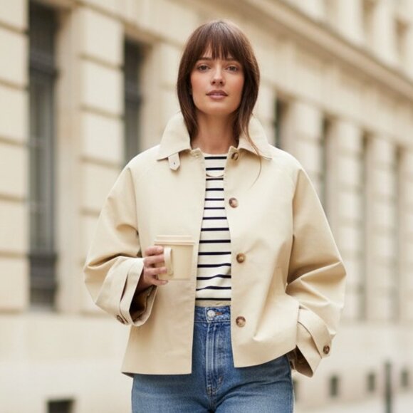 Tuckernuck Drew Short Trench Coat Khaki Cropped Jacket M NWT - Picture 12 of 12